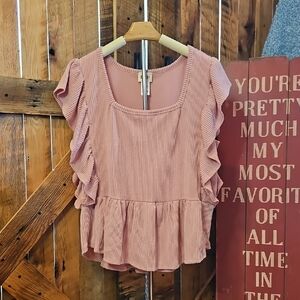 296 BiBi Dusty Pink Ruffle Peplum Top